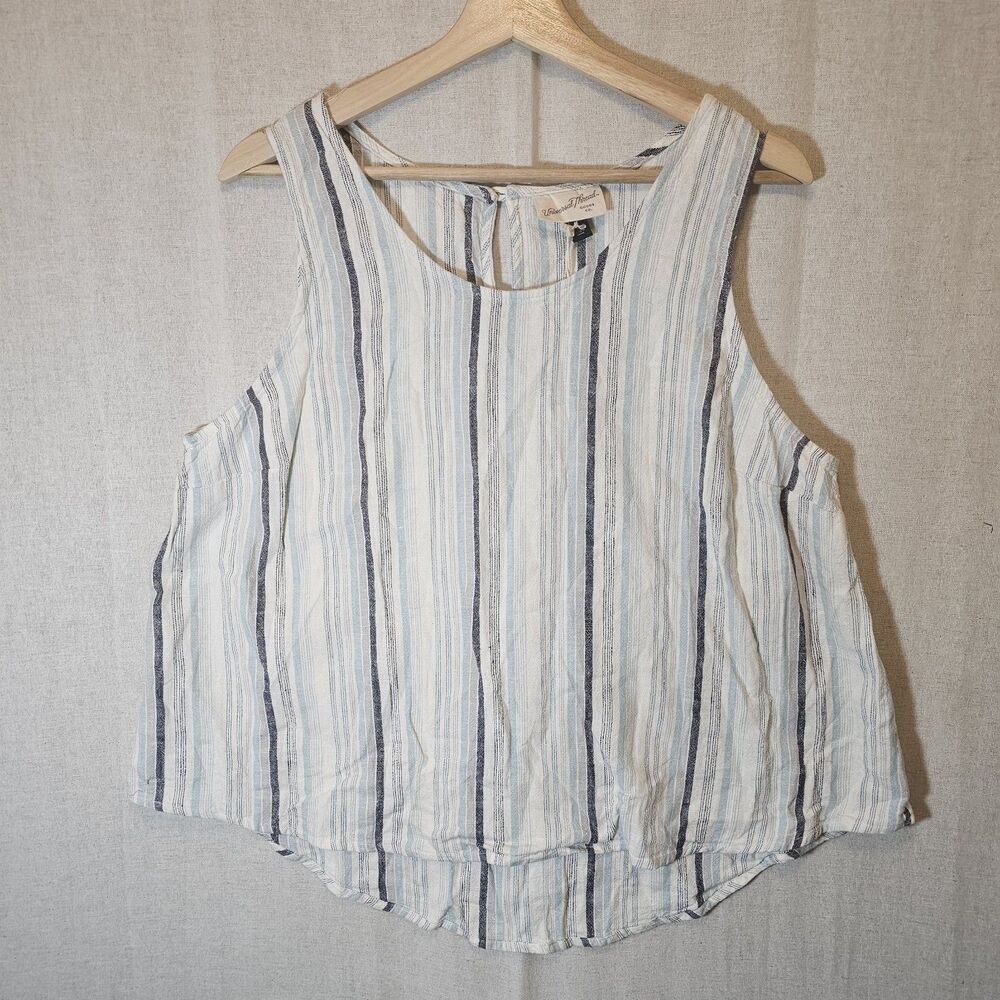Universal Thread Tank Cami Top Womens Large Blue Ivory Stripe Linen Blend